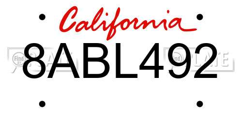 8ABL492 California License Plate