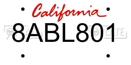 8ABL801 California License Plate