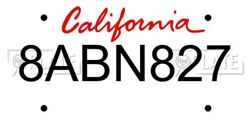 8ABN827 California License Plate