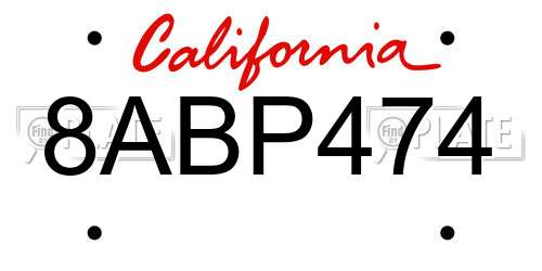 8ABP474 California License Plate