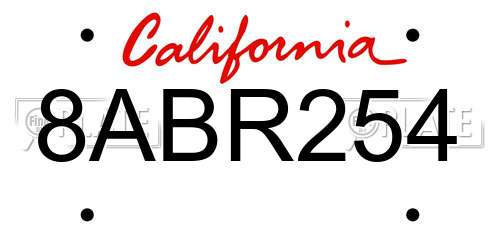 8ABR254 California License Plate