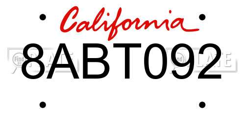 8ABT092 California License Plate