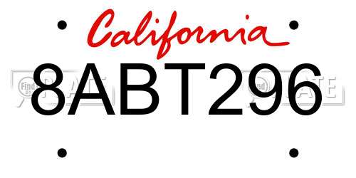 8ABT296 California License Plate