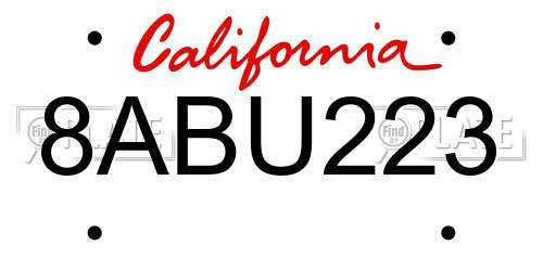 8ABU223 California License Plate