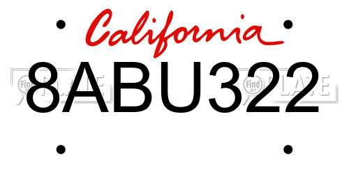 8ABU322 California License Plate
