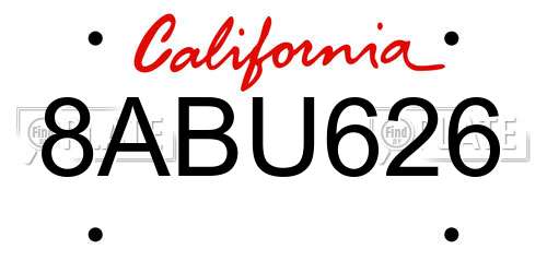 8ABU626 California License Plate