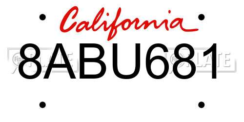 8ABU681 California License Plate