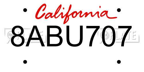 8ABU707 California License Plate