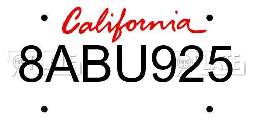 8ABU925 California License Plate