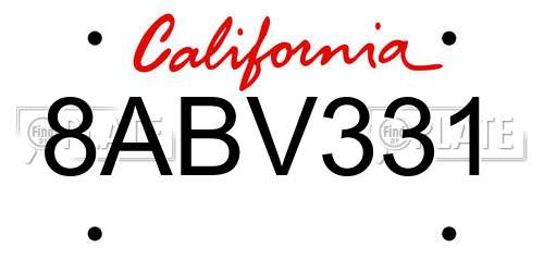 8ABV331 California License Plate