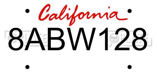 8ABW128 California License Plate