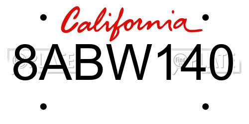 8ABW140 California License Plate