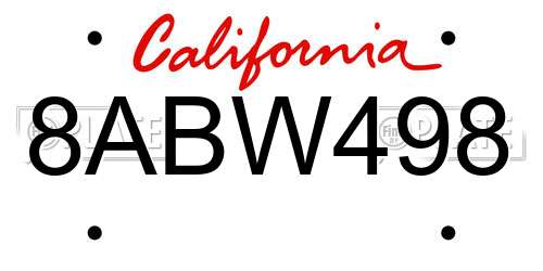 8ABW498 California License Plate