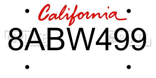 8ABW499 California License Plate