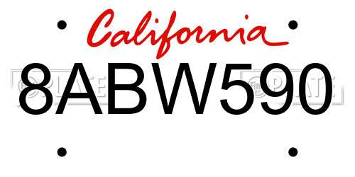 8ABW590 California License Plate