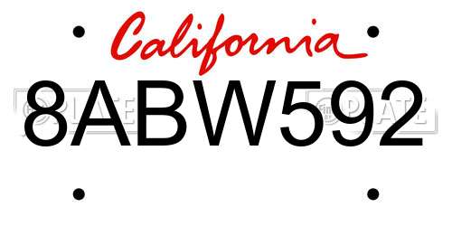 8ABW592 California License Plate