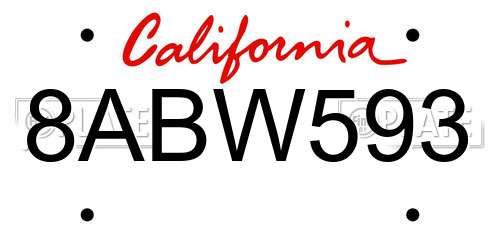 8ABW593 California License Plate