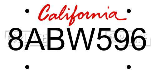 8ABW596 California License Plate