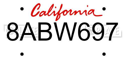 8ABW697 California License Plate