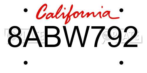 8ABW792 California License Plate
