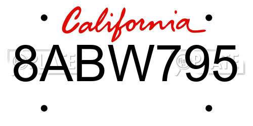 8ABW795 California License Plate