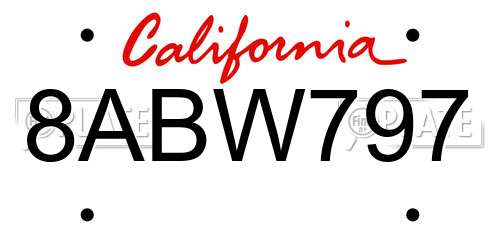 8ABW797 California License Plate