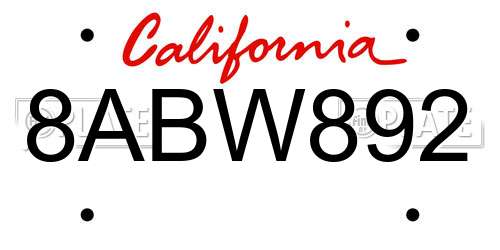 8ABW892 California License Plate