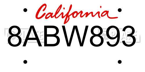 8ABW893 California License Plate