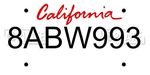 8ABW993 California License Plate