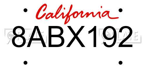 8ABX192 California License Plate