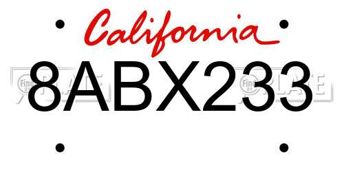 8ABX233 California License Plate