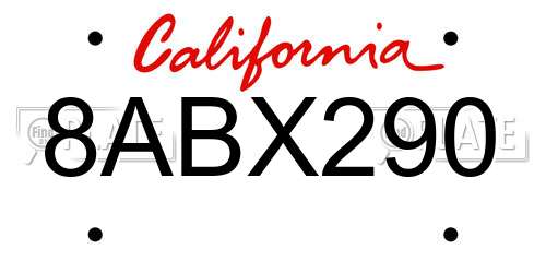 8ABX290 California License Plate