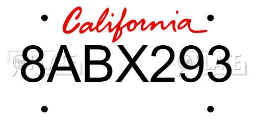 8ABX293 California License Plate