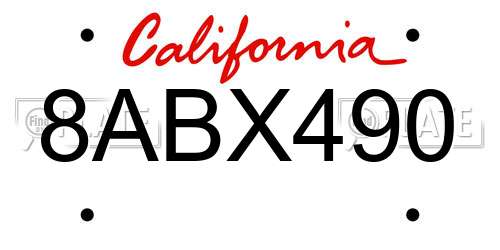 8ABX490 California License Plate
