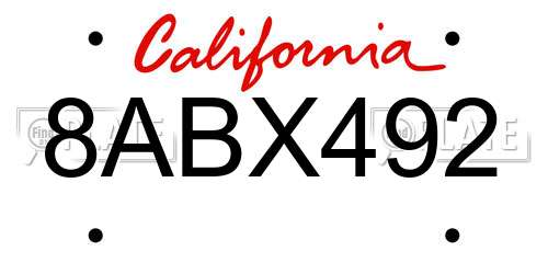 8ABX492 California License Plate