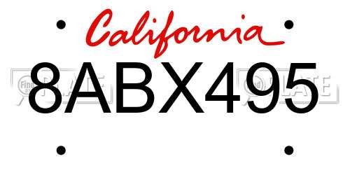 8ABX495 California License Plate