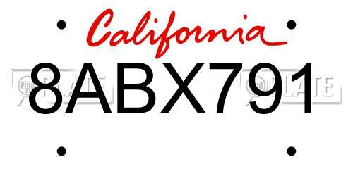 8ABX791 California License Plate