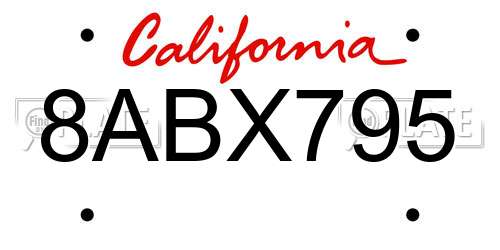 8ABX795 California License Plate