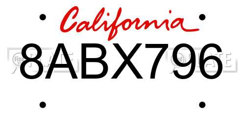 8ABX796 California License Plate