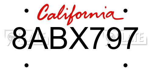 8ABX797 California License Plate