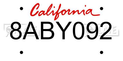 8ABY092 California License Plate