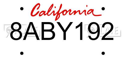 8ABY192 California License Plate