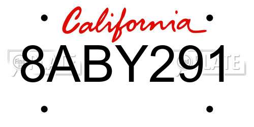 8ABY291 California License Plate