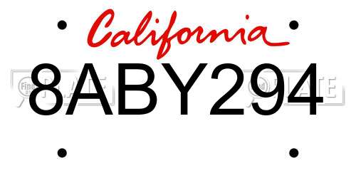 8ABY294 California License Plate