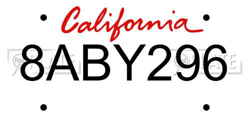8ABY296 California License Plate