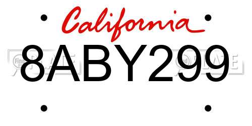 8ABY299 California License Plate