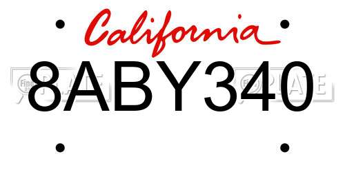 8ABY340 California License Plate