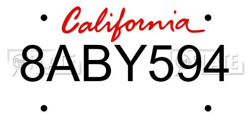 8ABY594 California License Plate