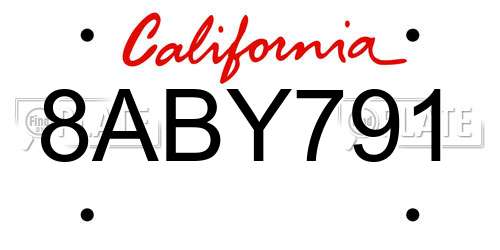 8ABY791 California License Plate