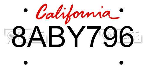 8ABY796 California License Plate